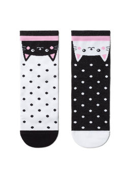 Цена за 2 пары. Носки Классические CONTE Хлопковые носки HAPPY c рисунками Котики черный-белый - Conte elegant фото 2