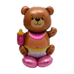 Воздушный шар фольгированный 55" «Мишка с бутылкой на подставке», под воздух