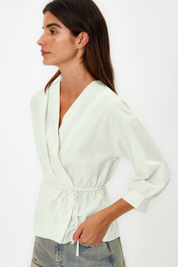 Tas Kruvaze Baglama Detayl? Dokuma Bluz TWOSS21BZ0287