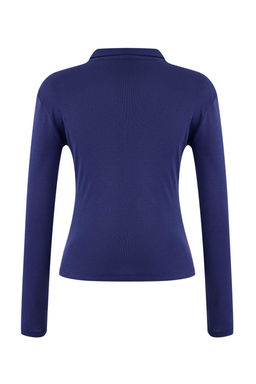 Lacivert Fitted/Vucuda Oturan Polo Yaka Dugmeli Uzun Kollu Pamuk Ribana Orme Bluz TWOSS26BZ00066
