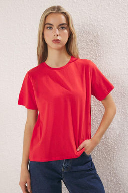 TRENDYOLMILLA Kahverengi-Bej-Haki Cizgili 3lu Paket Basic Bisiklet Yaka Orme T-Shirt TWOSS20TS0146  фото 3