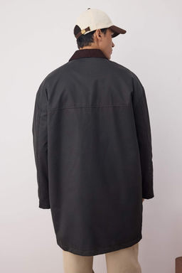 Siyah Fitted Uzun Kadife Yaka Mevsimlik S?k Erkek Mont TMNAW26MO00009 - Trendyolmilla фото 4