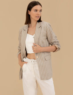 Bej Keten Kar___ml_ Comfort Fit Ceket