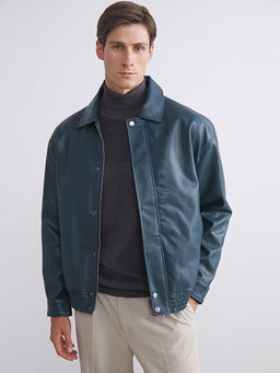 Пиджак мужской из кожзама с рубашечным воротником