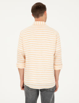Turuncu Keten Kar___ml_ Slim Fit Uzun Kollu G_mlek