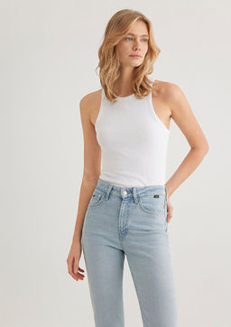 Halter Yaka Beyaz Basic Atlet - Mavi фото 3