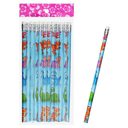 Цена за 12 шт. Карандаш чернографитный НВ с ластиком, корпус круглый, Динозаврики