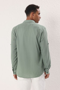 TRENDYOL MAN Haki Regular Fit Apoletli Burusuk Efektli Keten Gorunumlu Gomlek TMNSS23GO00061 - Trendyolmilla фото 4