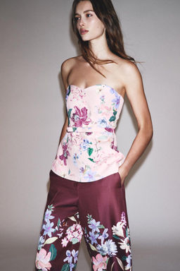 FLORAL PRINT BUSTIER TOP WITH BELT - Zara фото 2