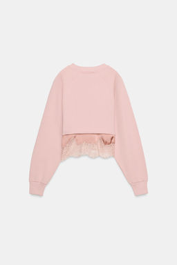 SUDADERA CROP COMBINADA ENCAJE / Rosa empolvado - Zara фото 5