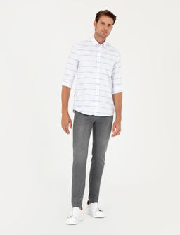 Рубашка Pierre Cardin Slim Fit синяя с длинным рукавом