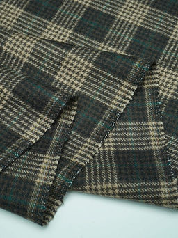 Шерсть пальтово-костюмная Твид Клетка цв.бежево-зеленый на коричневом, ш.1.5м, шерсть-50%, п/э-50% - Купава фото 7