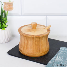 Банка для специй с ложкой 10х8,5 см / BL-100 /уп 100/ бамбук