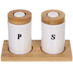 Набор для специй 2шт на бамбуковой подставке "White magic" высокие