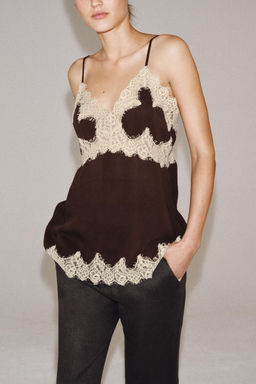 TOP LENCERO ENCAJE ZW COLLECTION / Marr?n - Zara фото 6