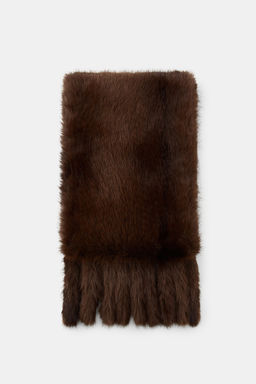 PLAIN FAUX FUR SCARF WITH FRINGING - Zara фото 4