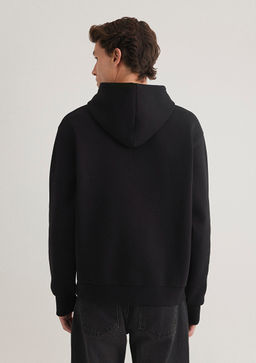 Kapusonlu Siyah Basic Sweatshirt - Mavi фото 4