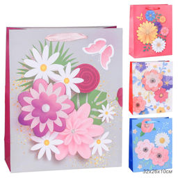 Цена за 12 шт. Пакет подарочный 32x26x10 / 1300M /уп 12/480/ (Белый с розовым)