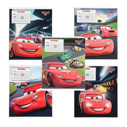 Цена за 20 шт. Тетрадь в крупную клетку 12 листов, 5 видов МИКС, обложка мелованный картон, «Тачки»