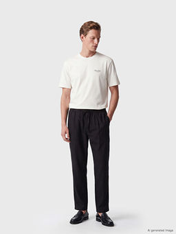 Loose Fit Bisiklet Yaka Bask?l? Erkek Ti??rt
