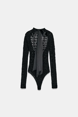 SATIN BOW LACE BODYSUIT - Zara фото 2