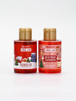 Подарочный набор новогодний в санях: 2 геля для душа, соль для ванны и мочалка, URAL LAB