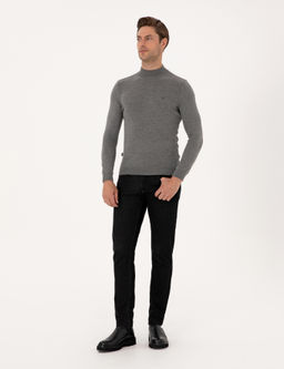 Gri Melanj Slim Fit Yar_m Bal_k__ Yaka Basic Triko Kazak - Pierre cardin фото 4