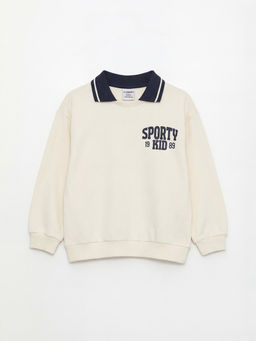 Polo Yaka Bask?l? Erkek ?ocuk Sweatshirt