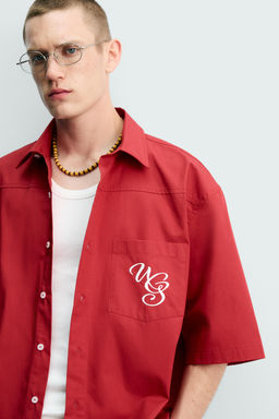 CAMISA RELAXED FIT BORDADOS CONTRASTE / Rojo - Zara фото 5