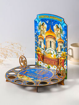 Подставка для кулича и 9 яиц «Храм», синяя. под кулич: 15.5 см, 25.5×22×25 см