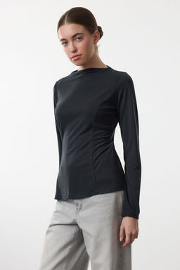 Trendyolmilla Care Collection Yesil Modal Dik Yaka Nervurlu Regular/Normal Kal?p Orme Bluz TWOAW25BZ00280