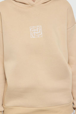 TRENDYOLMILLA Bej Oversize/Genis Kal?p Nak?sl? Kal?n Ici Polarl? Orme Sweatshirt TWOAW25SW00070 фото 4
