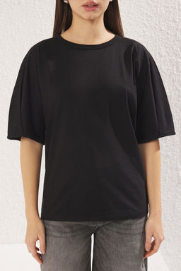 TRENDYOLMILLA Ac?k Sar? %100 Pamuk Balon Kol Oversize/Genis Kesim Orme T-Shirt TWOSS25TS00041  фото 8