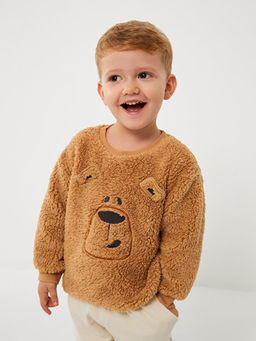 Bisiklet Yaka Uzun Kollu Nak?? Detayl? Pel?? Erkek Bebek Sweatshirt