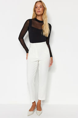 Siyah Slim Tul Detayl? Uzun Kollu Dik Yaka Alttan C?tc?tl?Esnek Orme Body TWOAW24BD00049