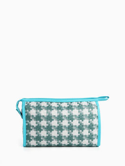 Косметичка на молнии, треугольная, с паттерном, белая/зелёная