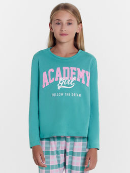 Комплект для девочек (джемпер, брюки) в бирюзовую клетку - Mark formelle фото 6