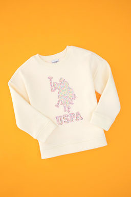 K_z _ocuk Krem Bisiklet Yaka Sweatshirt