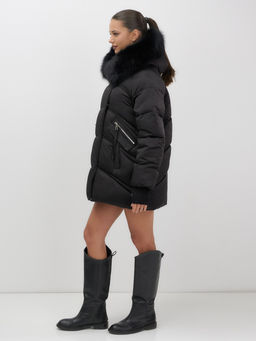 Куртка зимняя женская с мехом и капюшоном тренд черного цвета 7737Ch - Visdeer фото 5