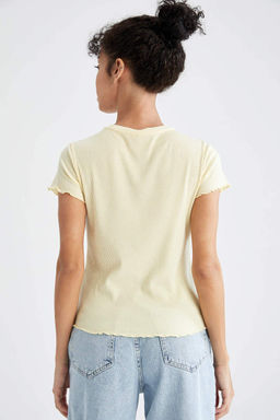 Базовая футболка с коротким рукавом приталенного кроя и круглым вырезом - Defacto фото 4