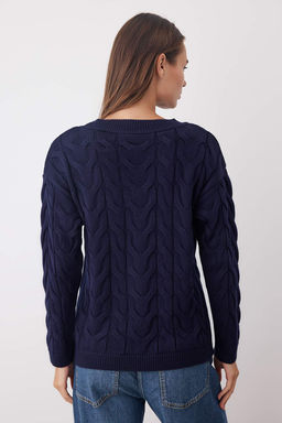 More Sustainable Lacivert Kay?k Yaka Triko Kazak TWOAW26KZ00126 - Trendyolmilla фото 8