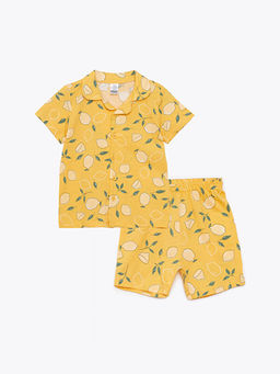Polo Yaka K?sa Kollu Bask?l? K?z Bebek Pijama Tak?m?
