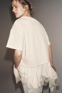 CAMISETA COMBINADA ENCAJE / Crudo - Zara фото 3