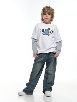 Лонгслив с принтом для мальчика с подзорным рукавом 22-0229 черный|серый - Mini maxi фото 9