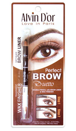 Alvin Dor P1-4 Дуэт для бровей двойной карандаш+Воск Brow Perfect (тон 01 Soft Black)
