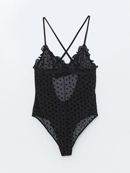V Yaka Kalp Desenli Ask?l? Kad?n Bodysuit