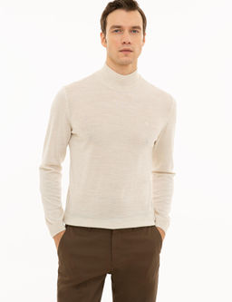 Bej Slim Fit Yar_m Bal_k__ Basic Triko Kazak