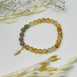 Браслет из Цитрина и Лабрадора с подвеской "Перо"