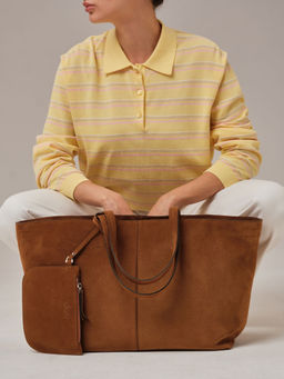 Замшевая сумка шоппер Texas DBR 31390 коричневый лист  фото 2