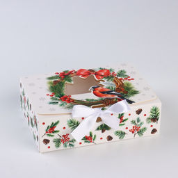 Цена за 2 шт. Коробка подарочная новогодняя складная «Снегири» 16.5×12×5 см